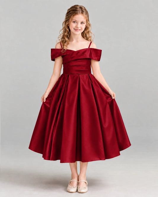 Burgundy A-line Junior Bridesmaid Dress Front