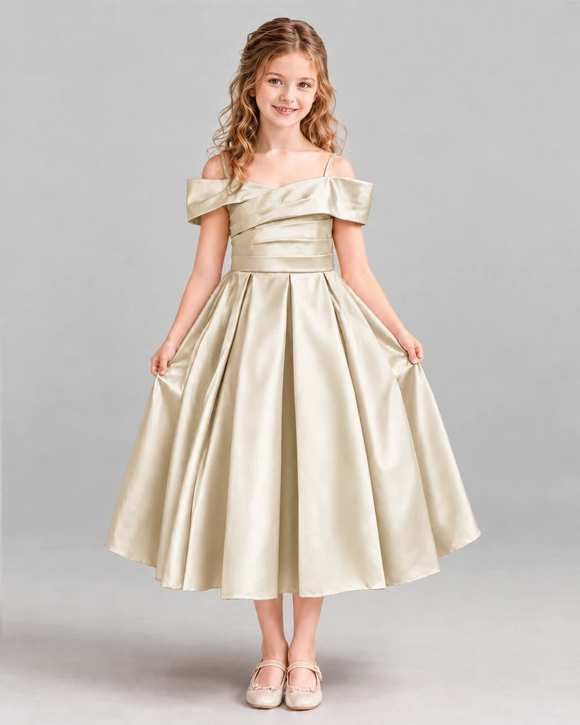 Champagne A-line Junior Bridesmaid Dress Front