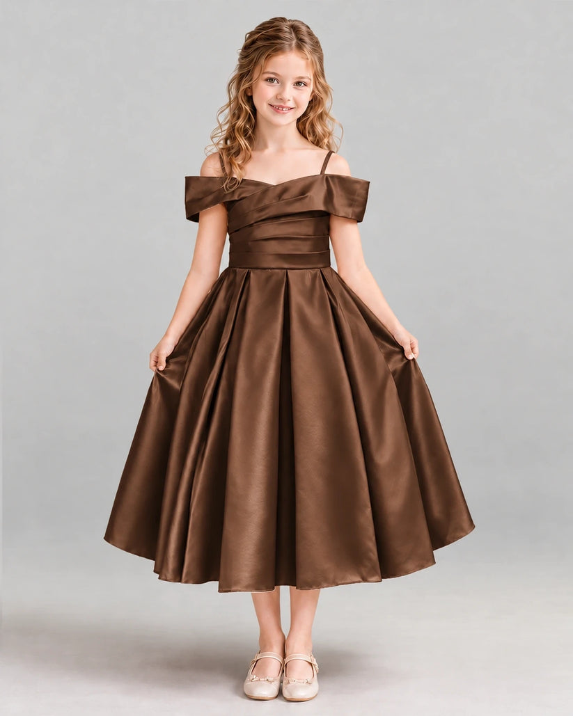 Chocolate A-line Junior Bridesmaid Dress Front