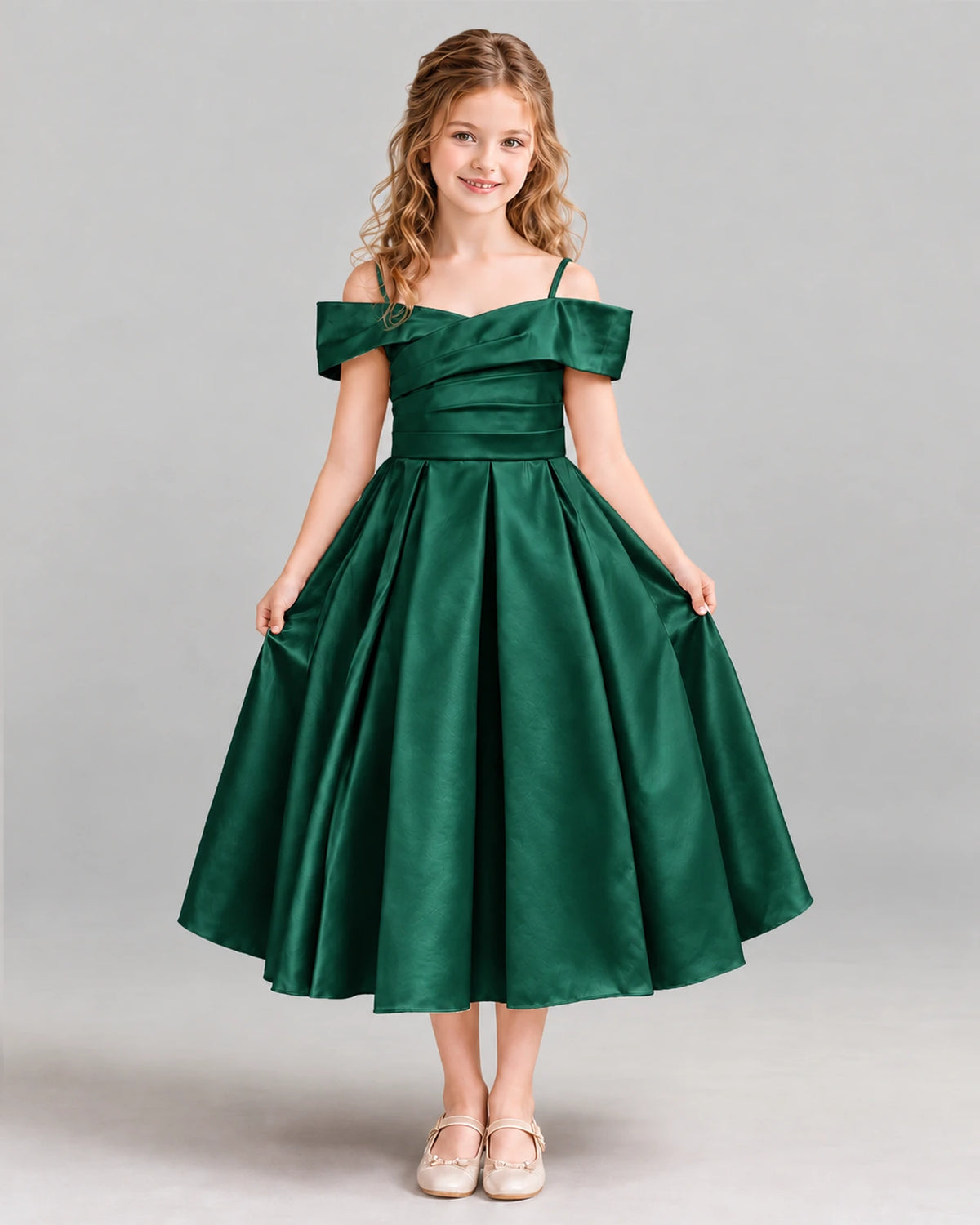 Dark Green A-line Junior Bridesmaid Dress Front