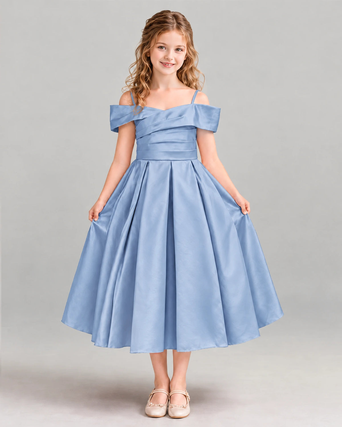 Dusty Blue A-line Junior Bridesmaid Dress Front