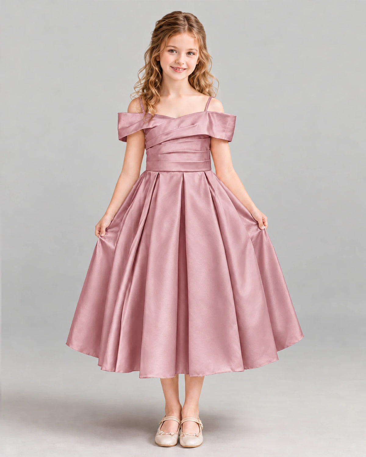 Dusty Rose A-line Junior Bridesmaid Dress Front