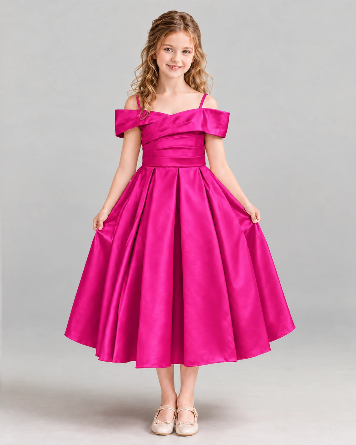 Hot Pink A-line Junior Bridesmaid Dress Front