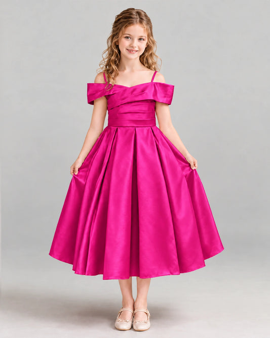 Hot Pink A-line Junior Bridesmaid Dress Front