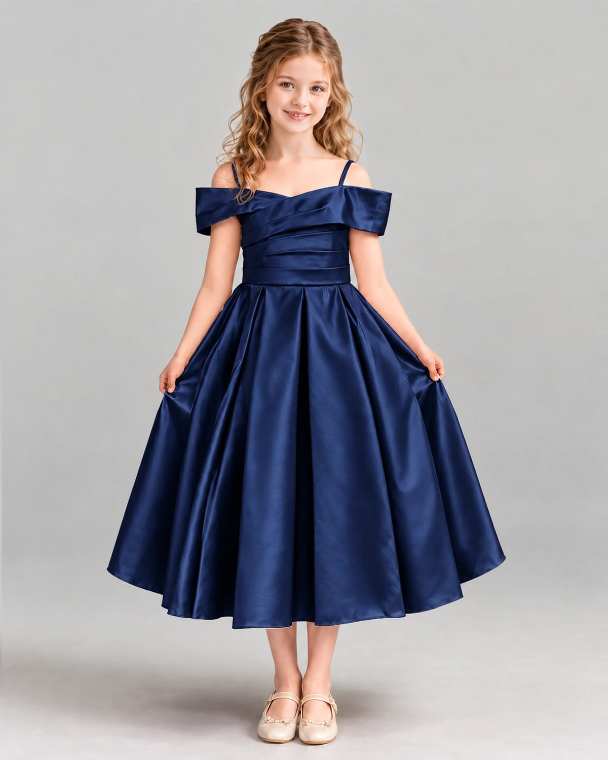 Navy Blue A-line Junior Bridesmaid Dress Front