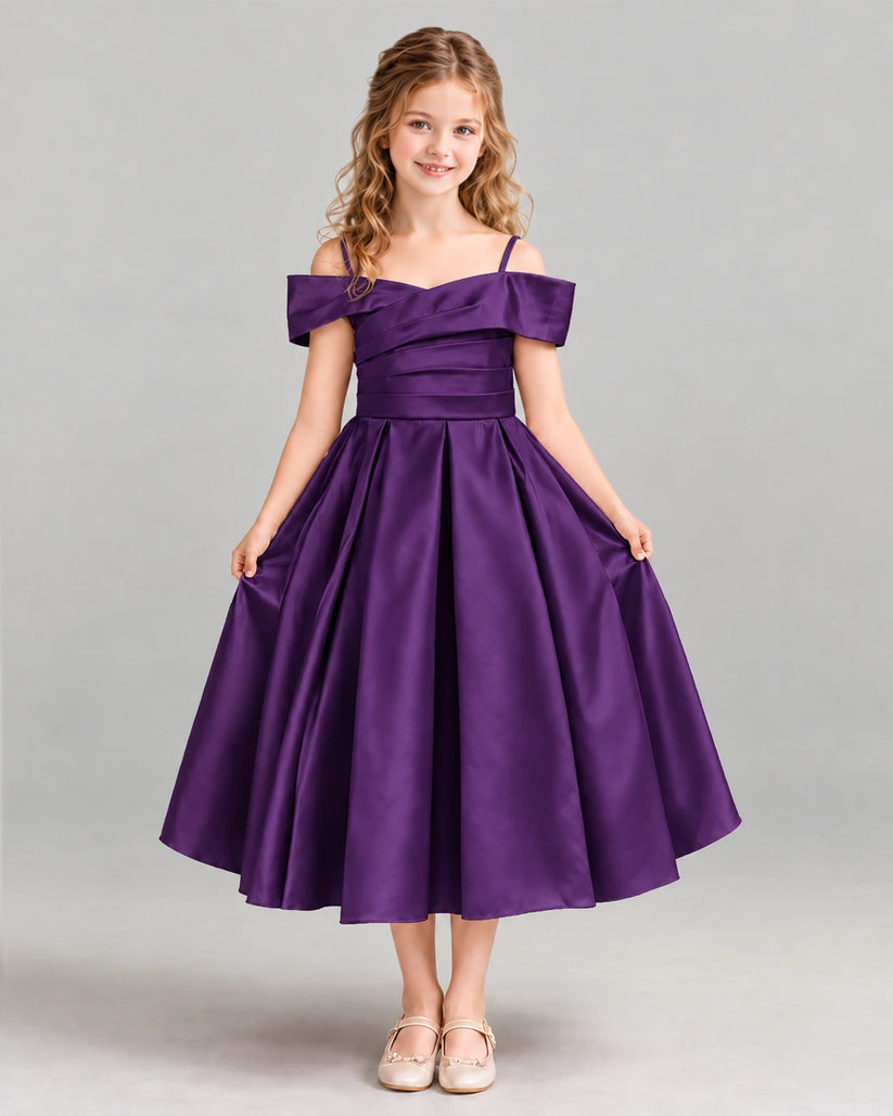Purple A-line Junior Bridesmaid Dress Front