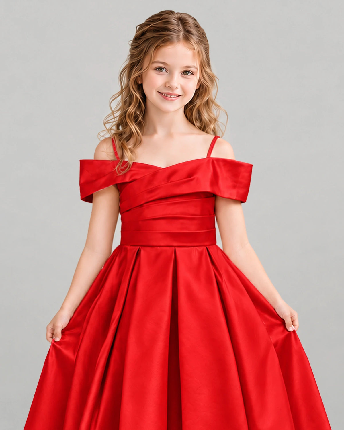 Red A-line Junior Bridesmaid Dress Detail [Shared]