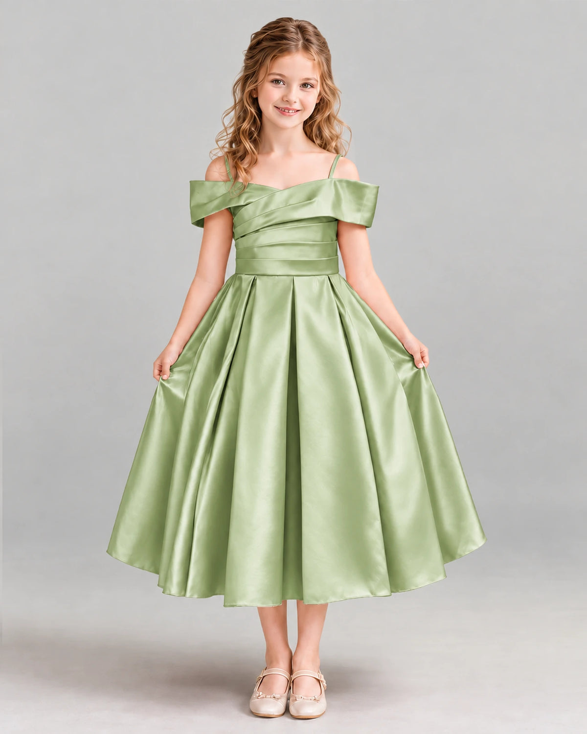 Sage Green A-line Junior Bridesmaid Dress Front