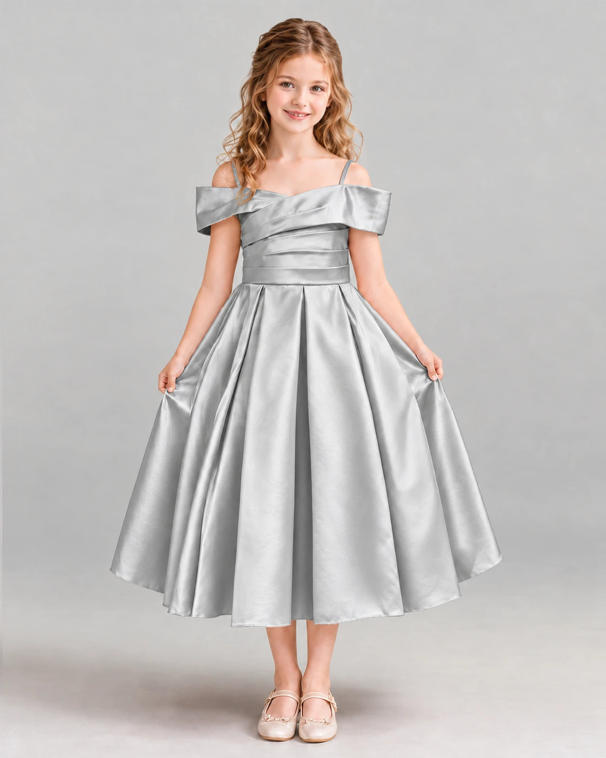Silver A-line Junior Bridesmaid Dress Front