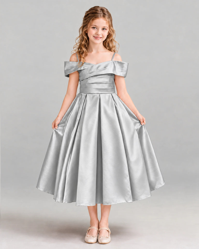 Silver A-line Junior Bridesmaid Dress Front