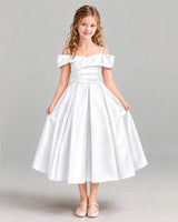 White A-line Junior Bridesmaid Dress Front