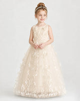 Champagne Tulle A-line Flower Girl Dress Front View