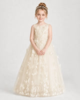 Champagne Tulle A-line Flower Girl Dress Front View
