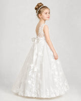Ivory Lace A-line Flower Girl Dress Back View