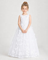 White Tulle A-line Flower Girl Dress Front View