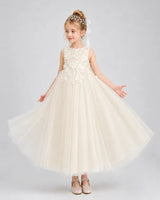 Champagne Tulle A-line Flower Girl Dress Front View