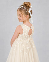 Champagne Tulle A-line Flower Girl Dress Back View