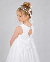 White Tulle A-line Flower Girl Dress Back View
