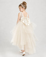 Champagne Tulle A-line Flower Girl Dress Back View