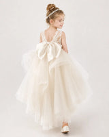 Champagne Tulle Ball Gown Flower Girl Dress Back View