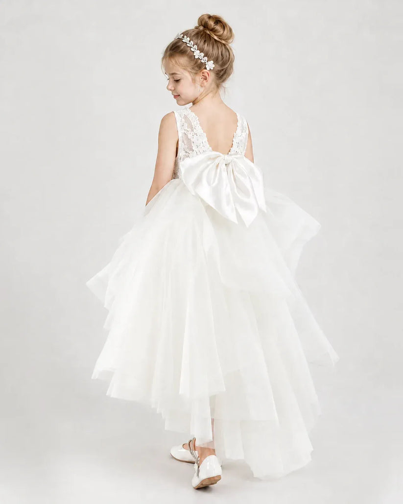 Ivory Tulle A-line Flower Girl Dress Back View