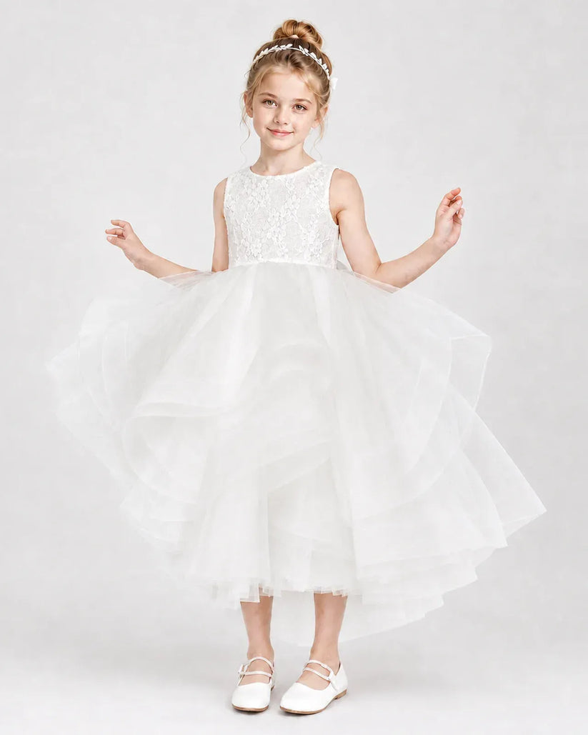 Ivory Tulle Ball Gown Flower Girl Dress Front View