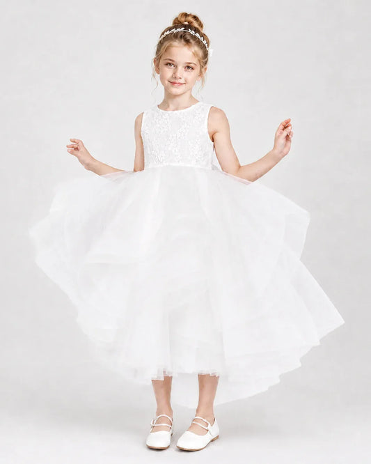 White Tulle Ball Gown Flower Girl Dress Front View