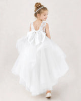 White Tulle Ball Gown Flower Girl Dress Back View