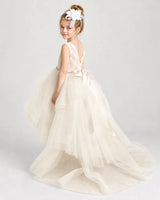 Champagne Tulle A-line Flower Girl Dress Side View