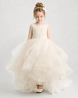 Champagne Lace Ball Gown Flower Girl Dress Front View