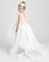 Ivory Tulle A-line Flower Girl Dress Side View