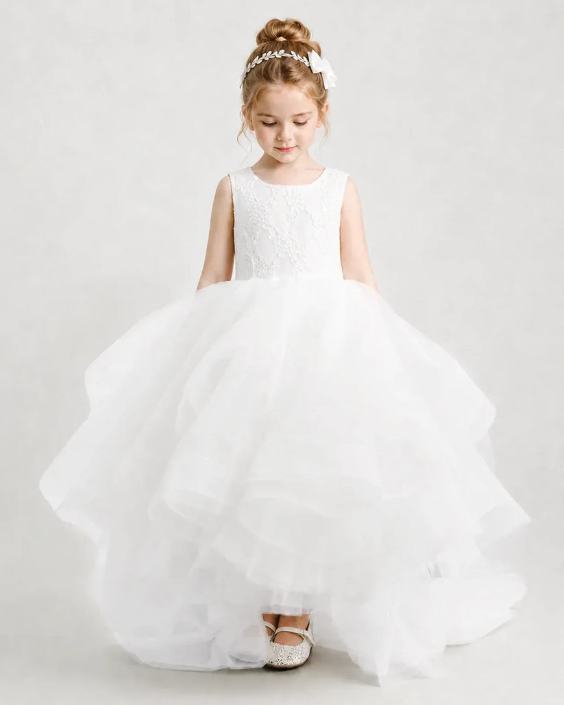 Ivory Tulle Ball Gown Flower Girl Dress Front View