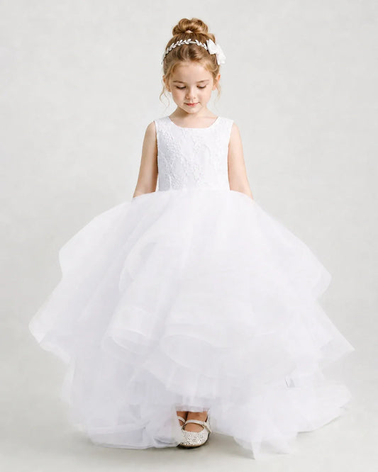 White Tulle Ball Gown Flower Girl Dress Front View