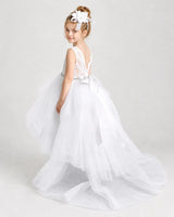 White Tulle A-line Flower Girl Dress Back View