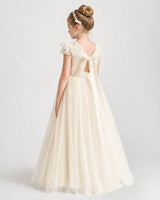 Champagne Lace A-line First Communion Dress Back View