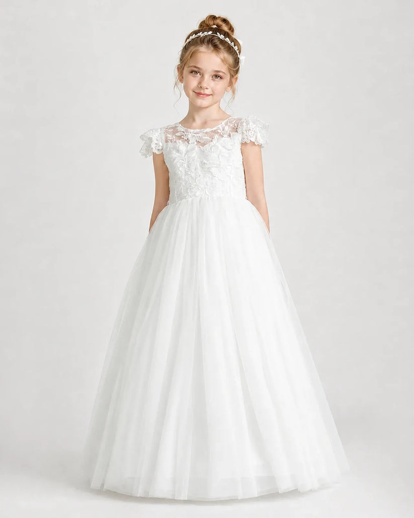 Ivory Tulle A-line First Communion Dress Front View