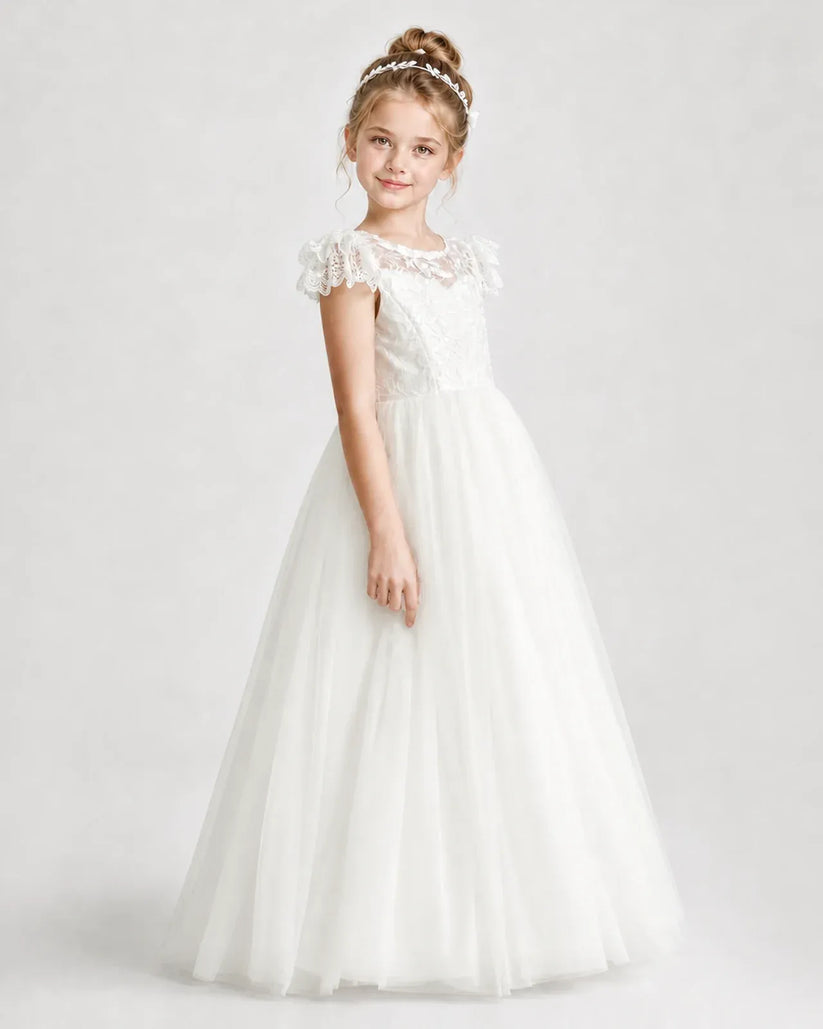 Ivory Tulle A-line First Communion Dress Front View