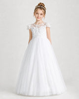 White Tulle A-line First Communion Dress Front View