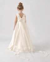 Champagne Satin A-line Flower Girl Dress Back View
