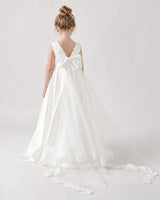 Ivory Satin A-line Flower Girl Dress Back View