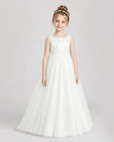 Ivory Tulle A-line Flower Girl Dress Front View