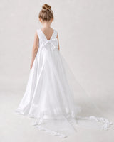 White Satin A-line Flower Girl Dress Back View