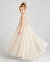 Champagne Tulle A-line First Communion Dress Side View