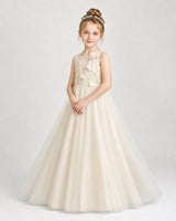 Champagne Tulle A-line First Communion Dress Front View