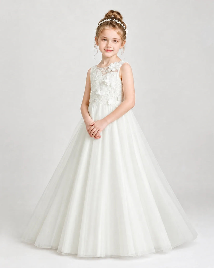 Ivory Tulle A-line First Communion Dress Front View