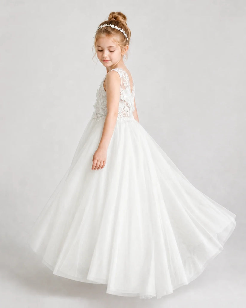 Ivory Tulle A-line First Communion Dress Side View