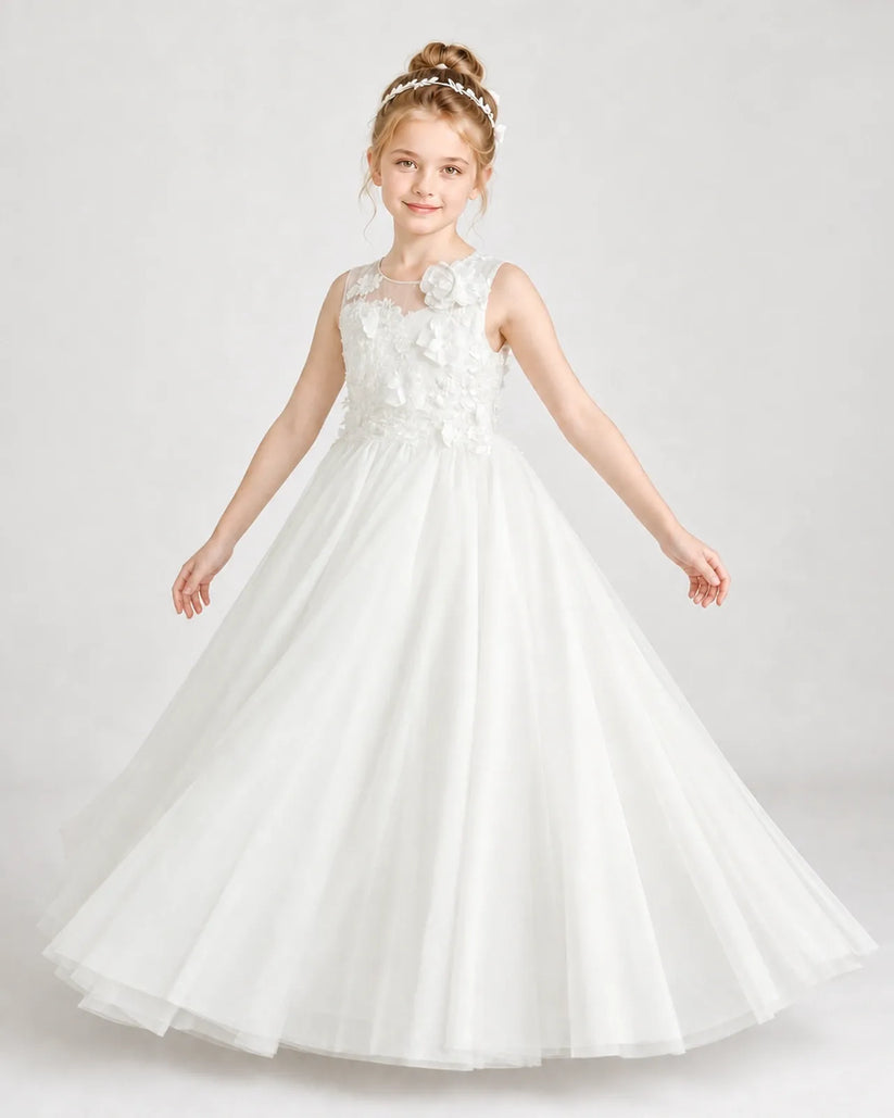 Ivory Tulle A-line First Communion Dress Front View