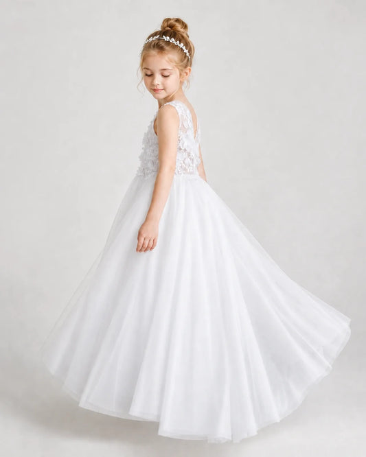 White Tulle A-line First Communion Dress Side View