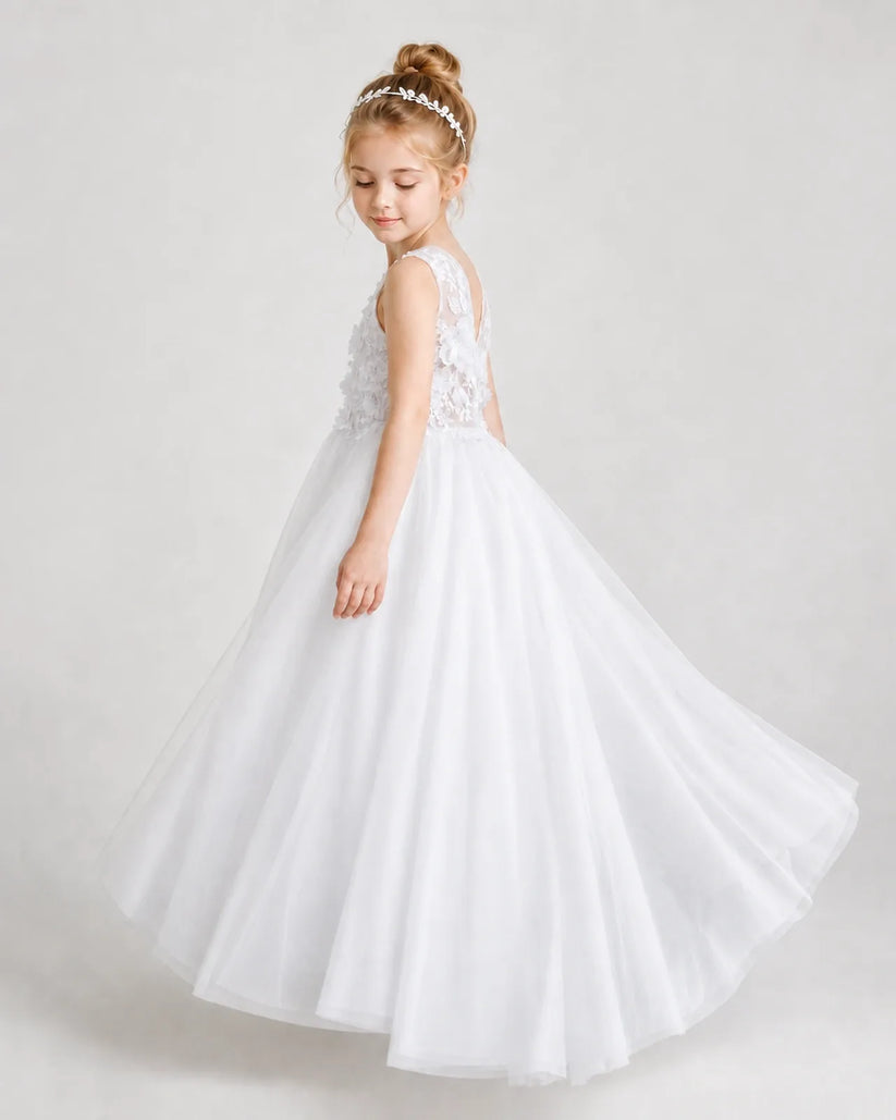 White Tulle A-line First Communion Dress Side View