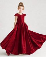 Burgundy Satin A-Line Girls Formal Dresses Front View